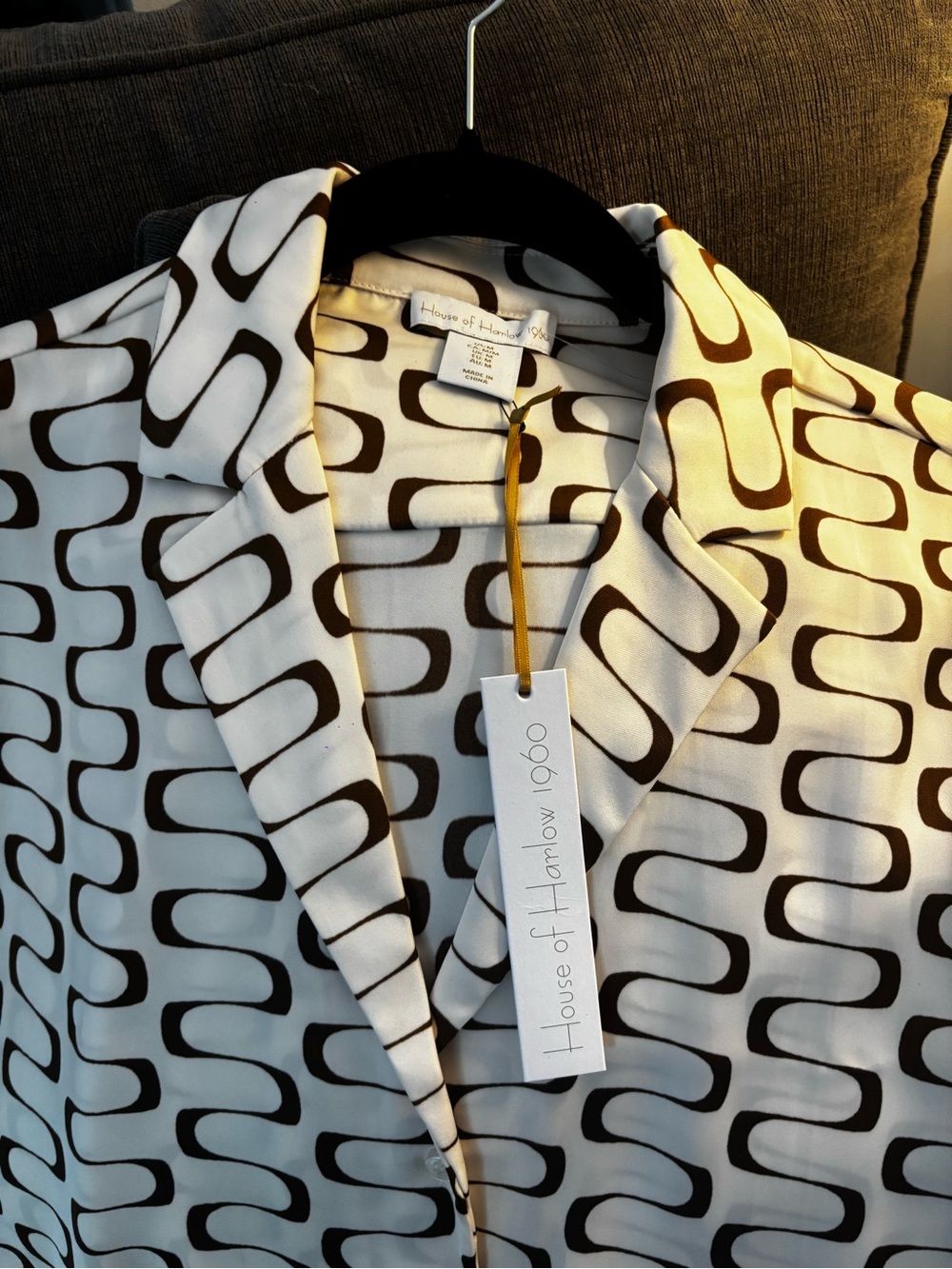 House of Harlow 1960 Brown and White Geometric Print Shirt